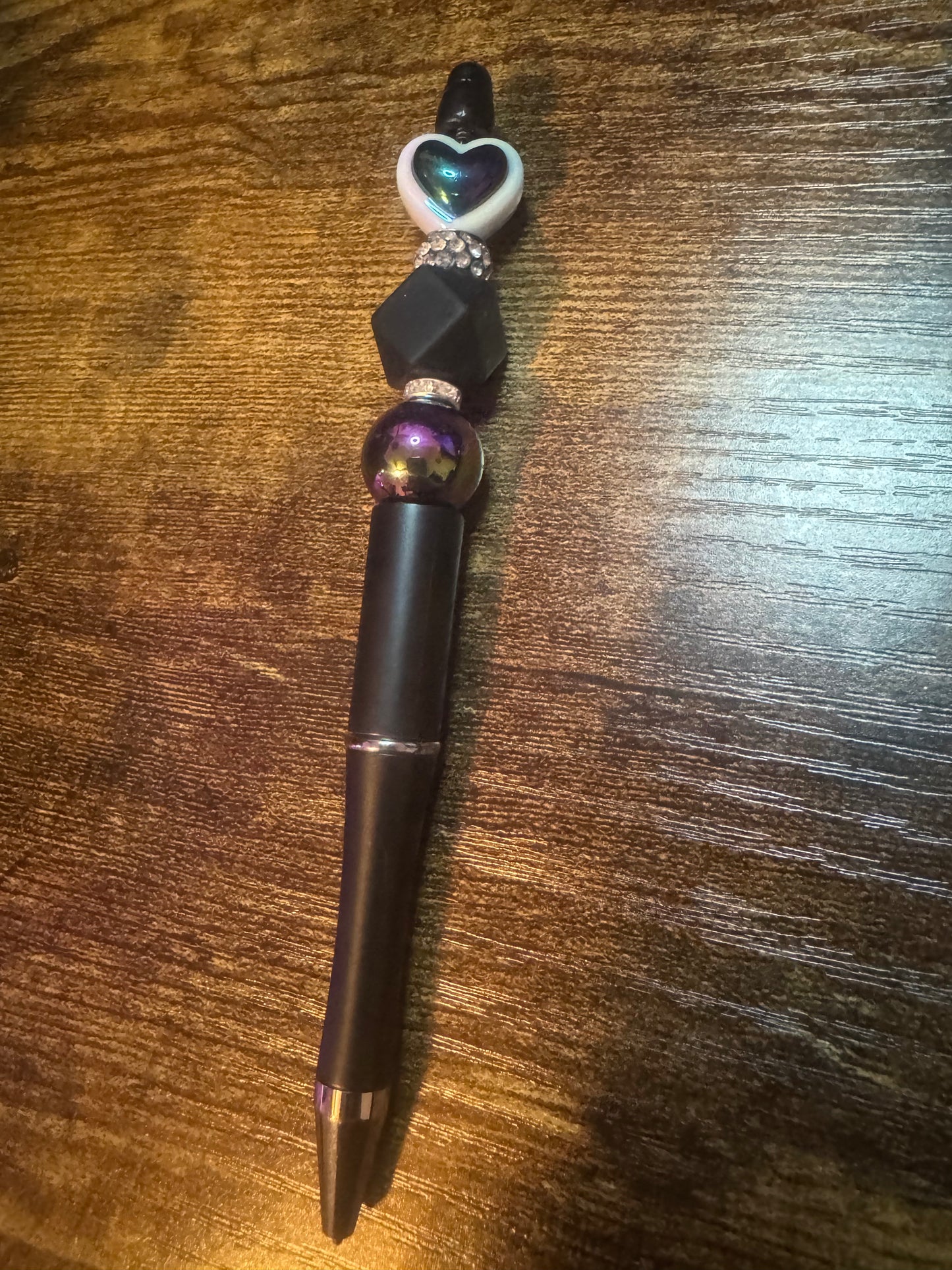 Beaded Pen Black Heart