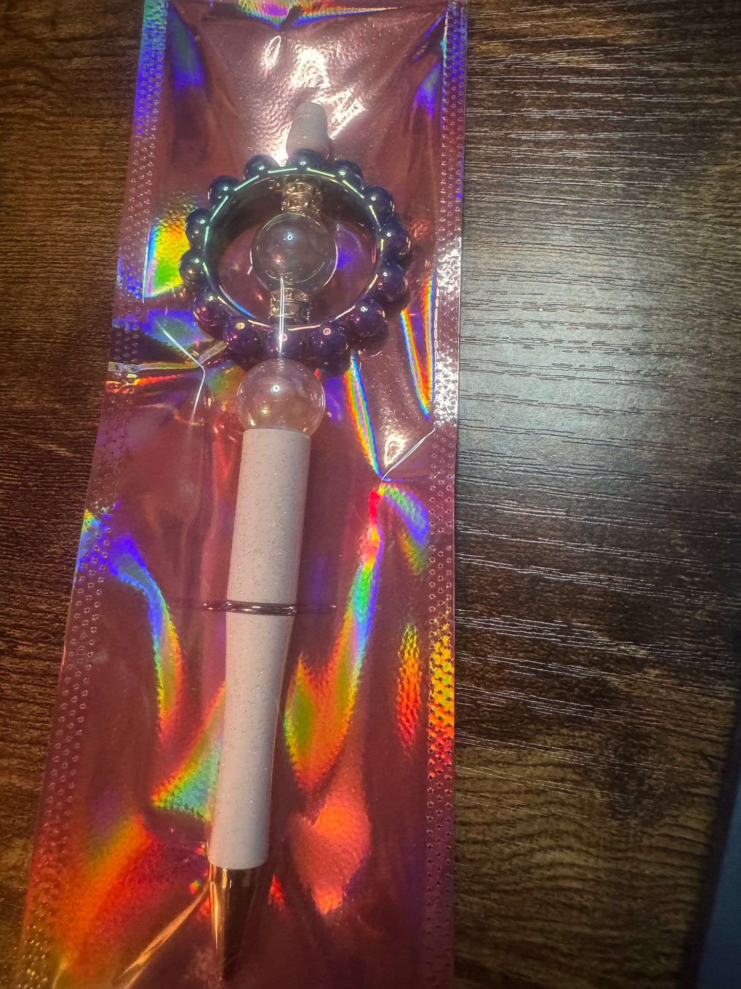 Beaded Pen White with Ring