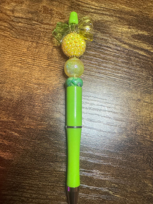 Beaded Pen Green / Yellow Bow
